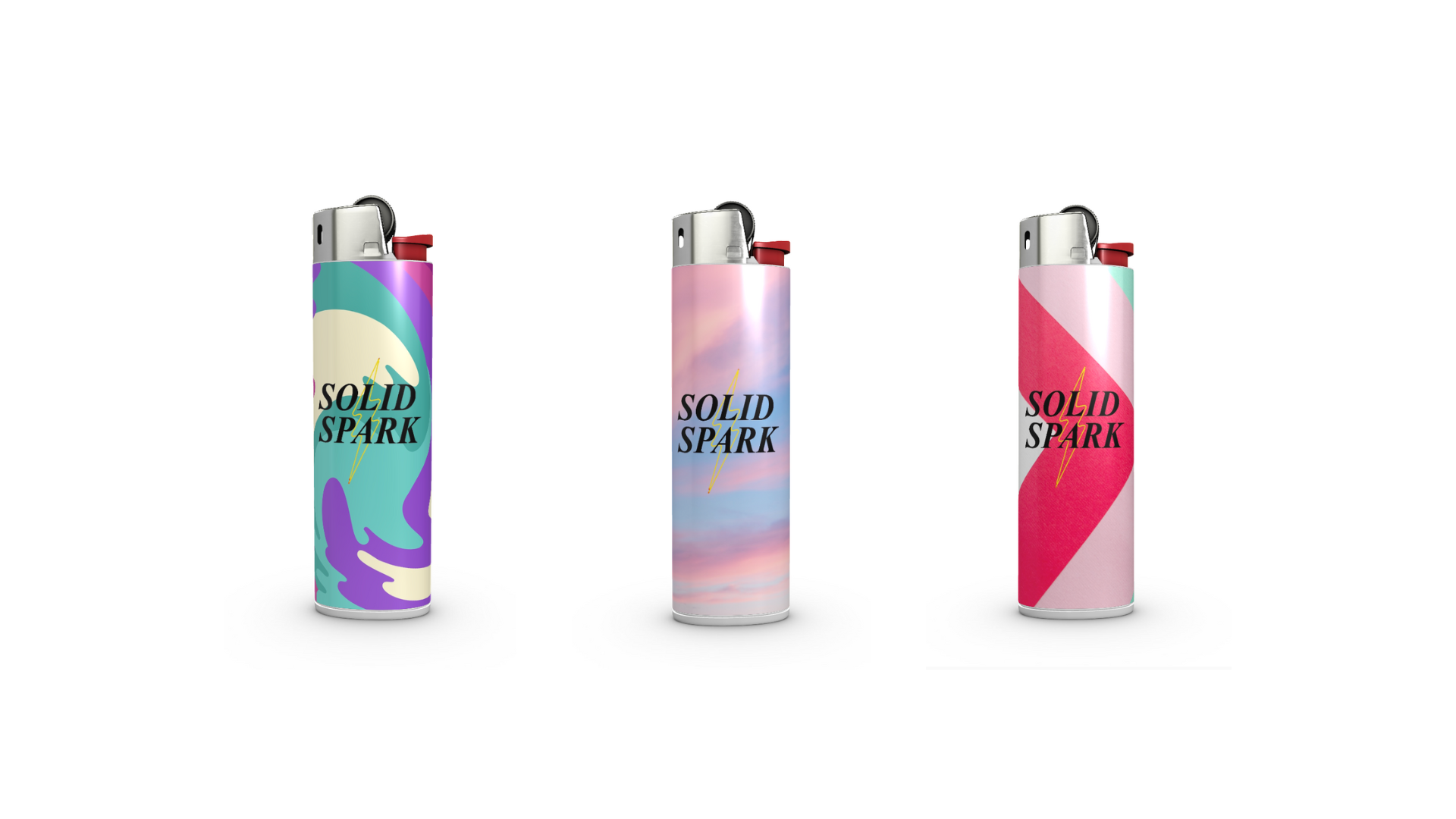 Solid Spark Lighters — Neon Waves, Sunset Glow, Electric Pink